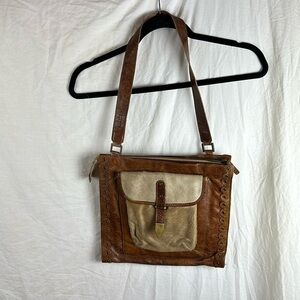 Vintage PRINCIPE Brown Leather COWHIDE PONY HAIR Satchel Crossbody Made in Italy